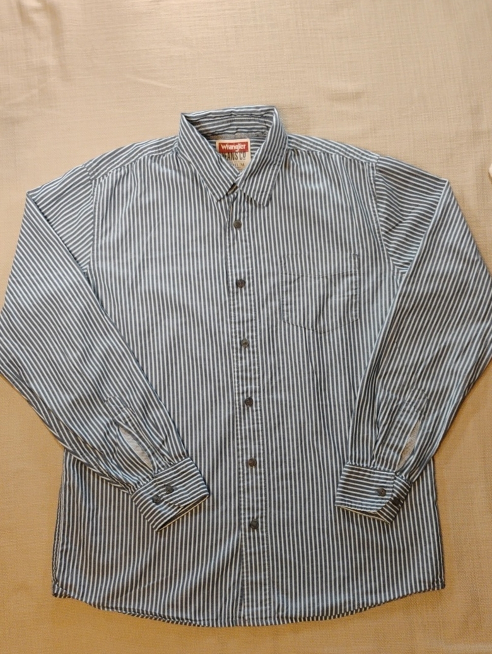 Wrangler Men's Navy and White Vertical Stripe Button-Down Shirt